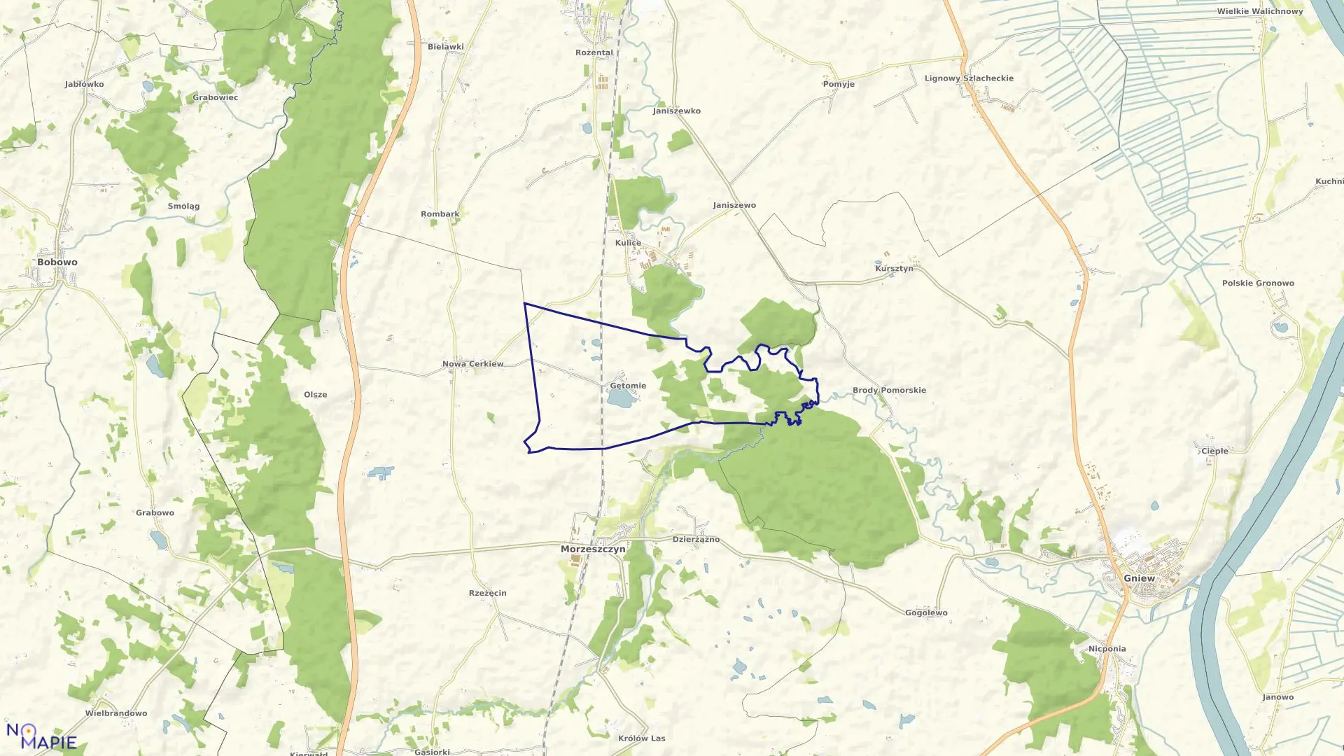 Mapa obrębu Gętomie w gminie Morzeszczyn